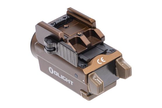 Olight Baldr S 800 Lumen LED/Green Laser Tactical Flashlight mounts to the rail of your firearm.